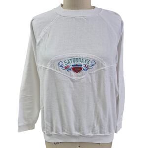 Vtg 80s Saturdays San Francisco White Sweatshirt Embroidered Logo Womens L